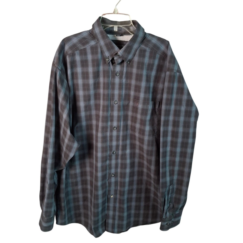Ariat Pro Series Mens Large L Plaid Button Down Shirt Long Sleeve Blue Gray